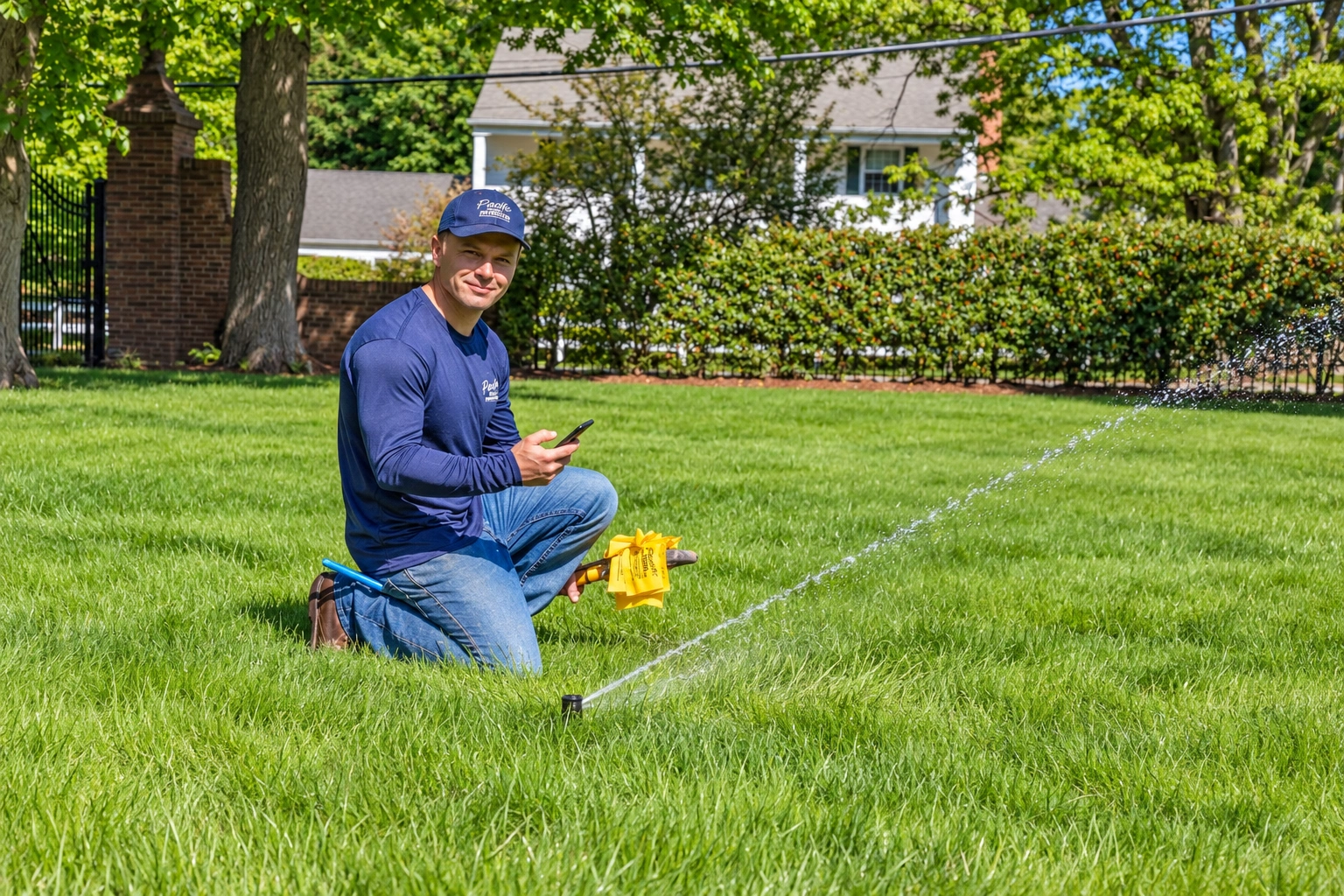 Technician checking an irrigation controller